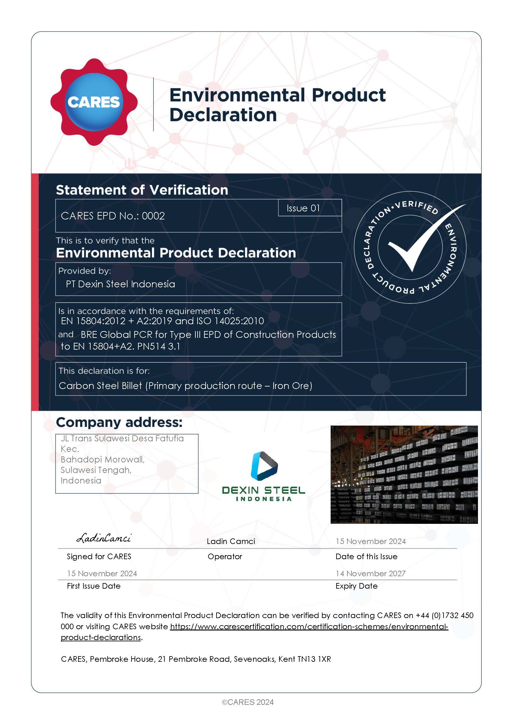 PT Dexin Steel Indonesia EPD